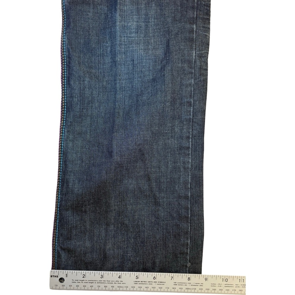 Songs of Freedom Straight Jeans Mens 32 Dark Wash Rainbow Stitch Embroidered SOF - Picture 8 of 11